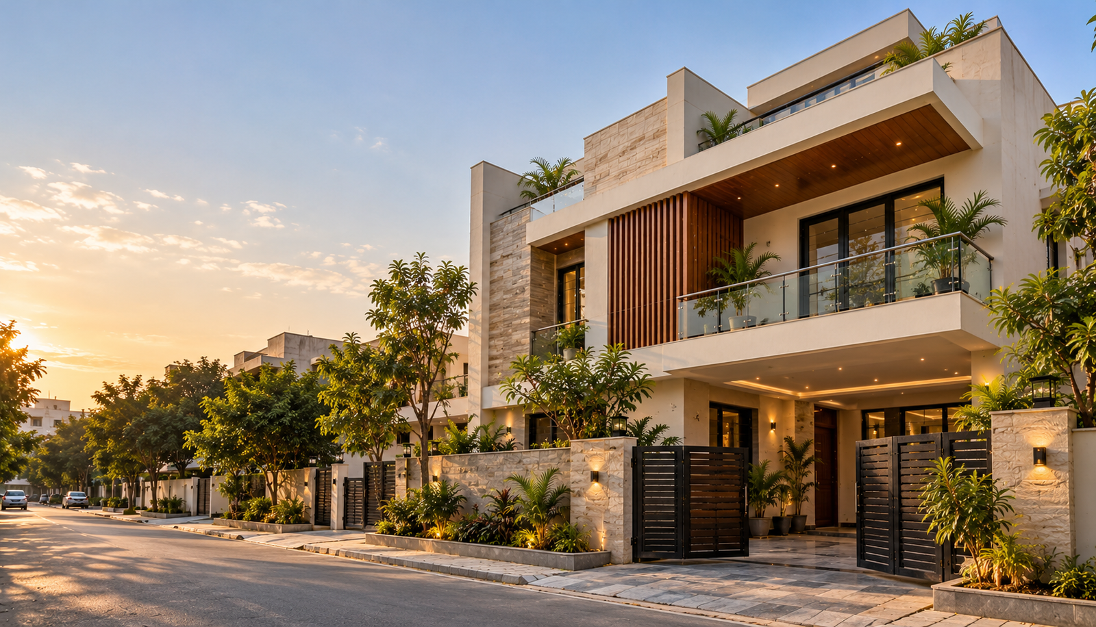 Modern Indian residential architecture with elegant natural materials